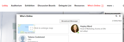 CRU Virtual Venue Who's online feature